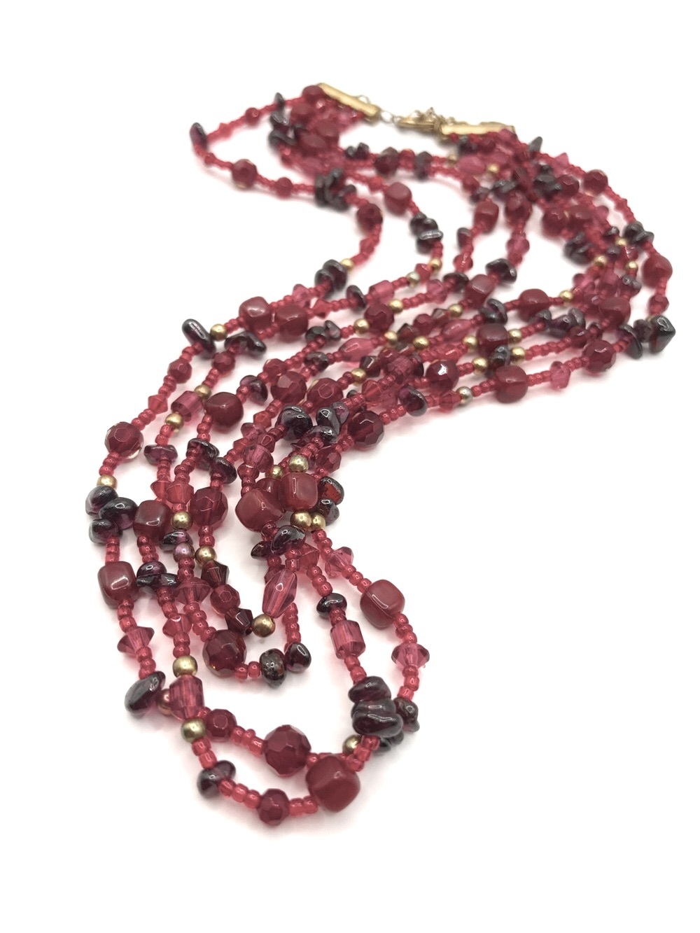 Monet Multi-Strand Red Beaded Necklace with Gold Accents